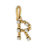 Goldener Buchstaben Kettenanhänger R mit synthetischen Diamanten.