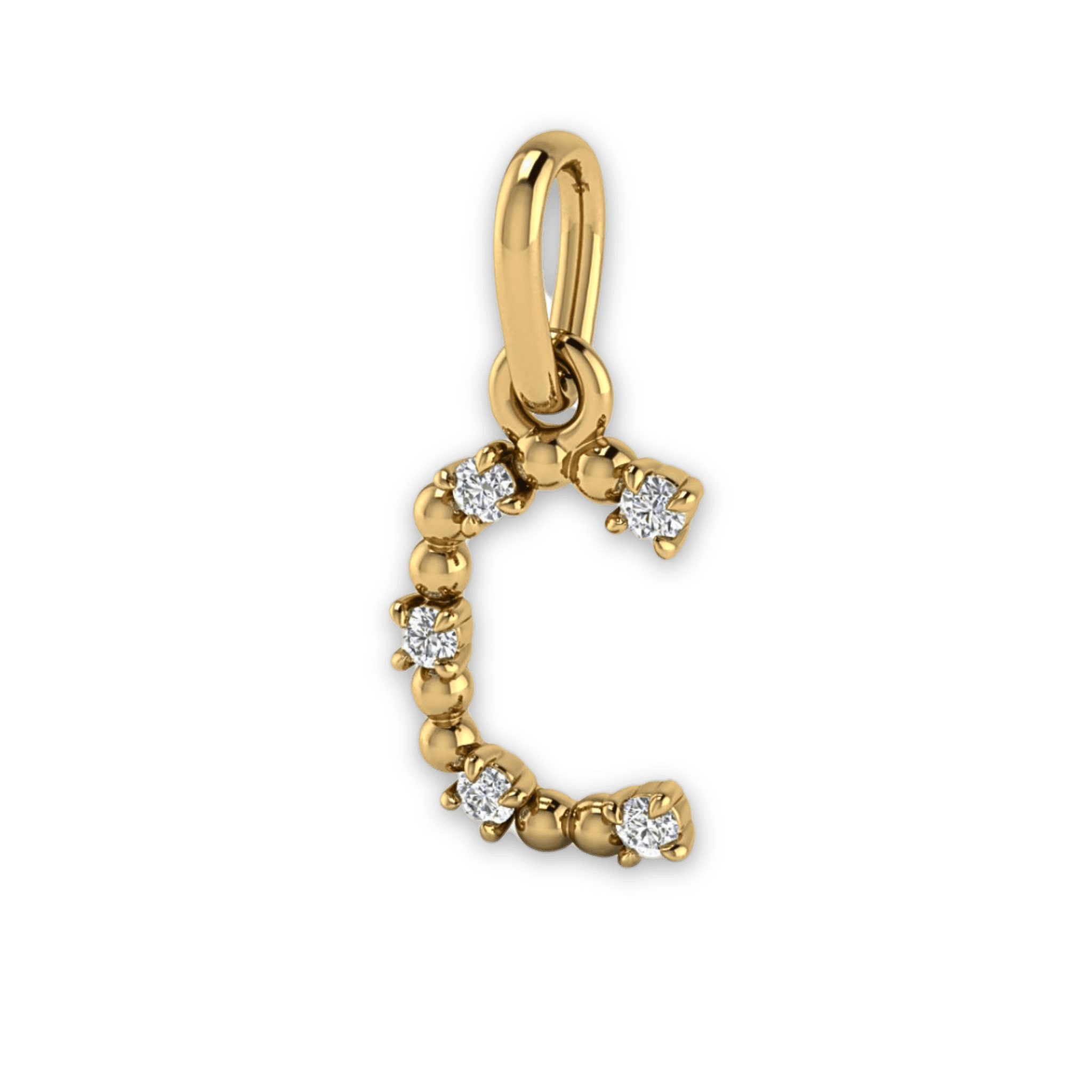 Die Sassy Letter Charm Kette von Mooja Studio mit einem Buchstaben-Anhänger in 14K Gelbgold, besetzt mit Labor-Diamanten, verkörpert ethischen Luxus und personalisierten Stil.