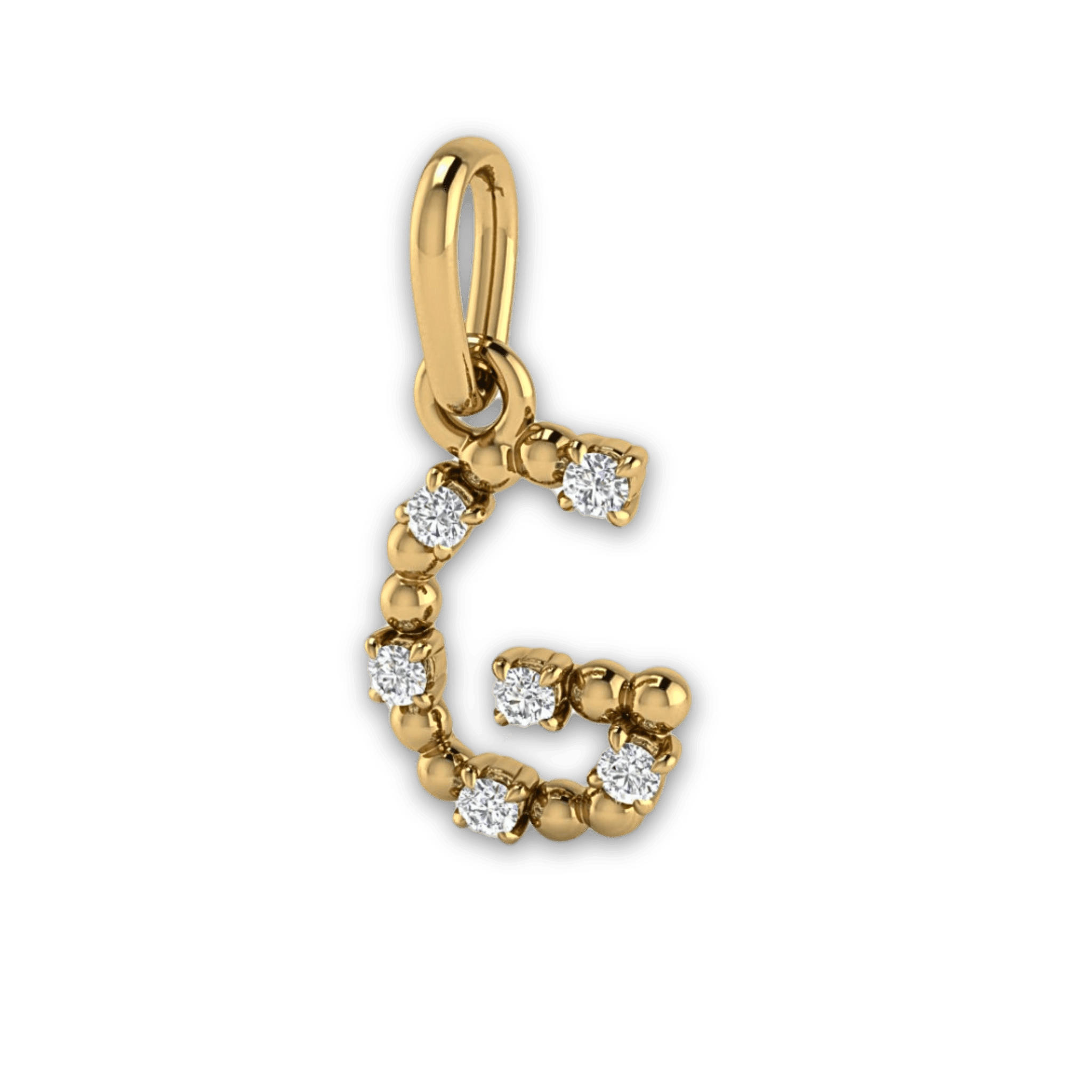 Die Sassy Letter Charm Kette von Mooja Studio mit einem Buchstaben-Anhänger in 14K Gelbgold, besetzt mit Labor-Diamanten, verkörpert ethischen Luxus und personalisierten Stil.