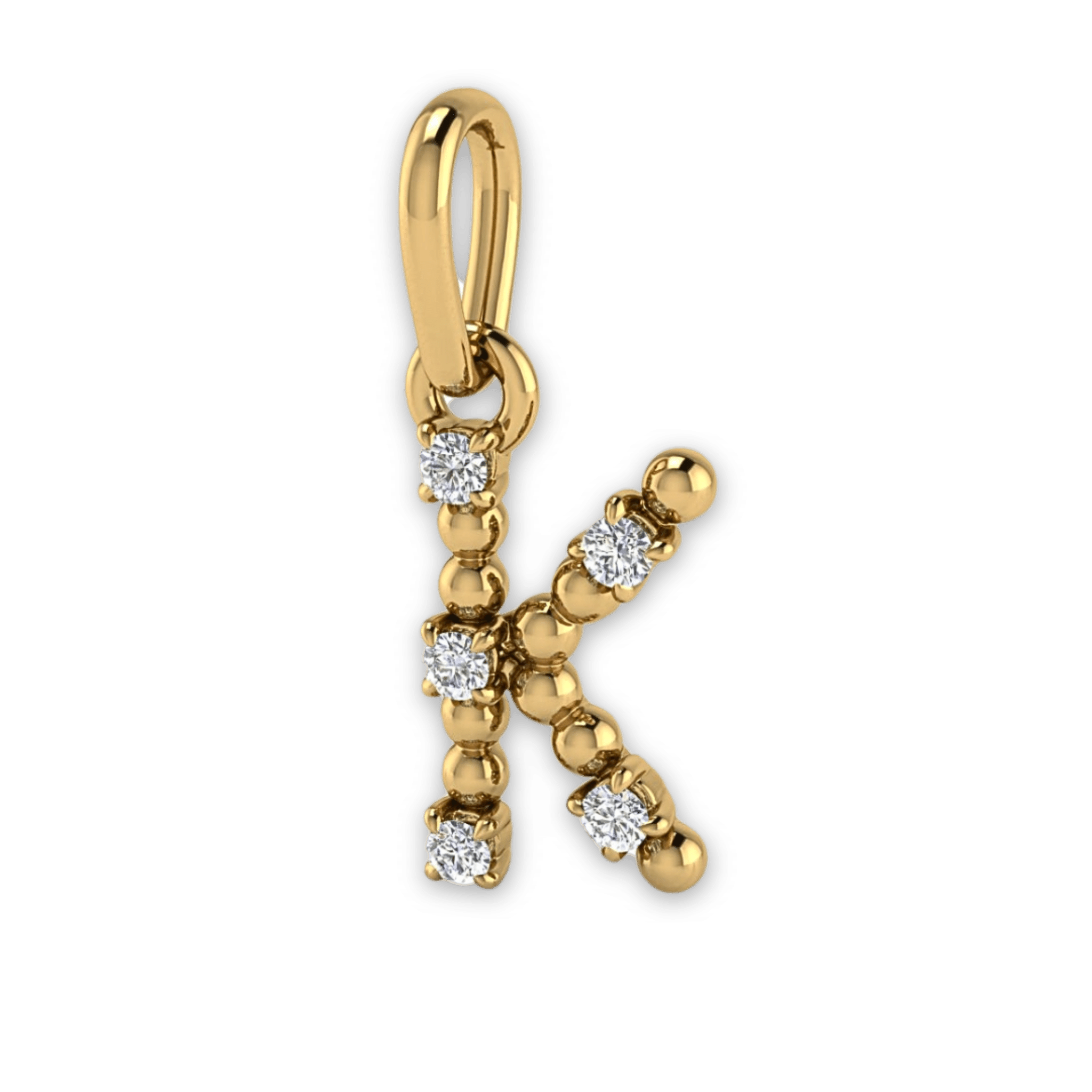 Kugeliger Buchstaben Anhänger Charm K aus Gelbgold mit Lab Grown Diamanten.