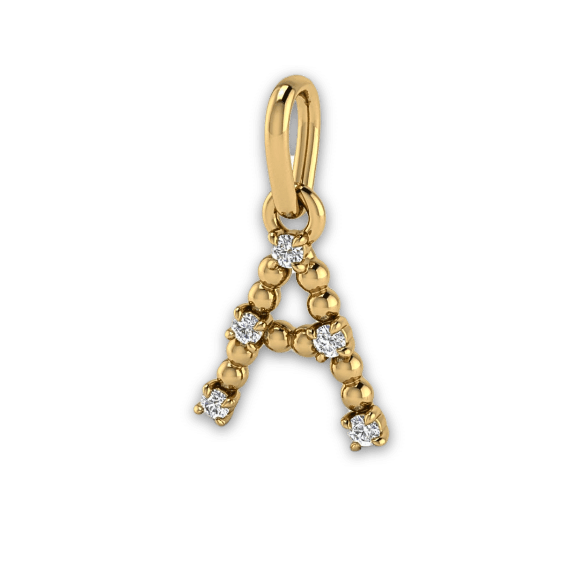 Die Sassy Letter Charm Kette von Mooja Studio mit einem Buchstaben-Anhänger in 14K Gelbgold, besetzt mit Labor-Diamanten, verkörpert ethischen Luxus und personalisierten Stil.