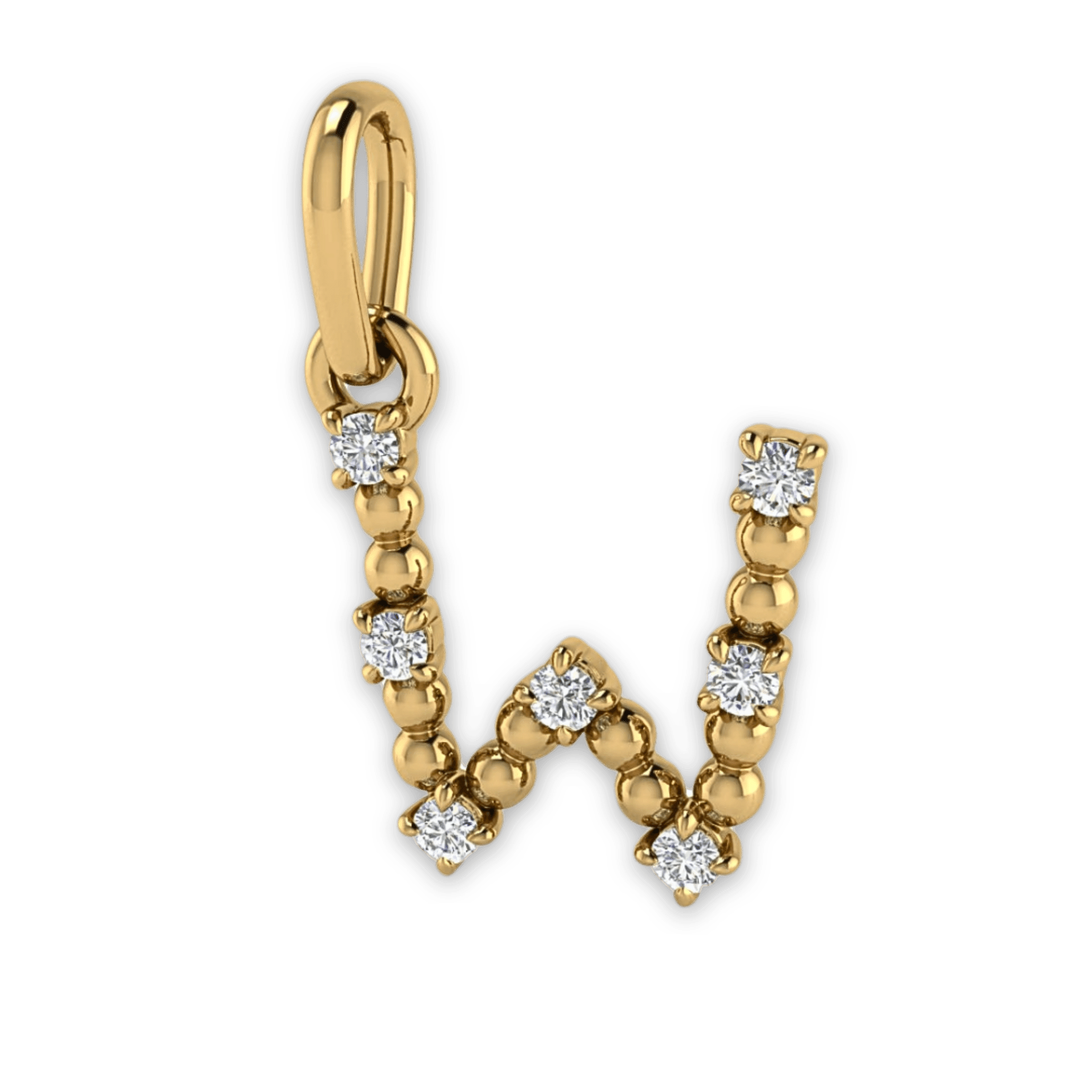 Die Sassy Letter Charm Kette von Mooja Studio mit einem Buchstaben-Anhänger in 14K Gelbgold, besetzt mit Labor-Diamanten, verkörpert ethischen Luxus und personalisierten Stil.